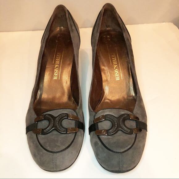 Peter Kaiser Grey Suede Low Heels Vintage Designer Retro shoe 7.5 pumps VTG - Picture 11 of 12